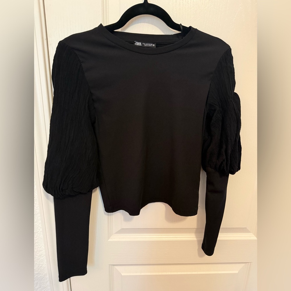 Zara Black Puff Sleeve Top